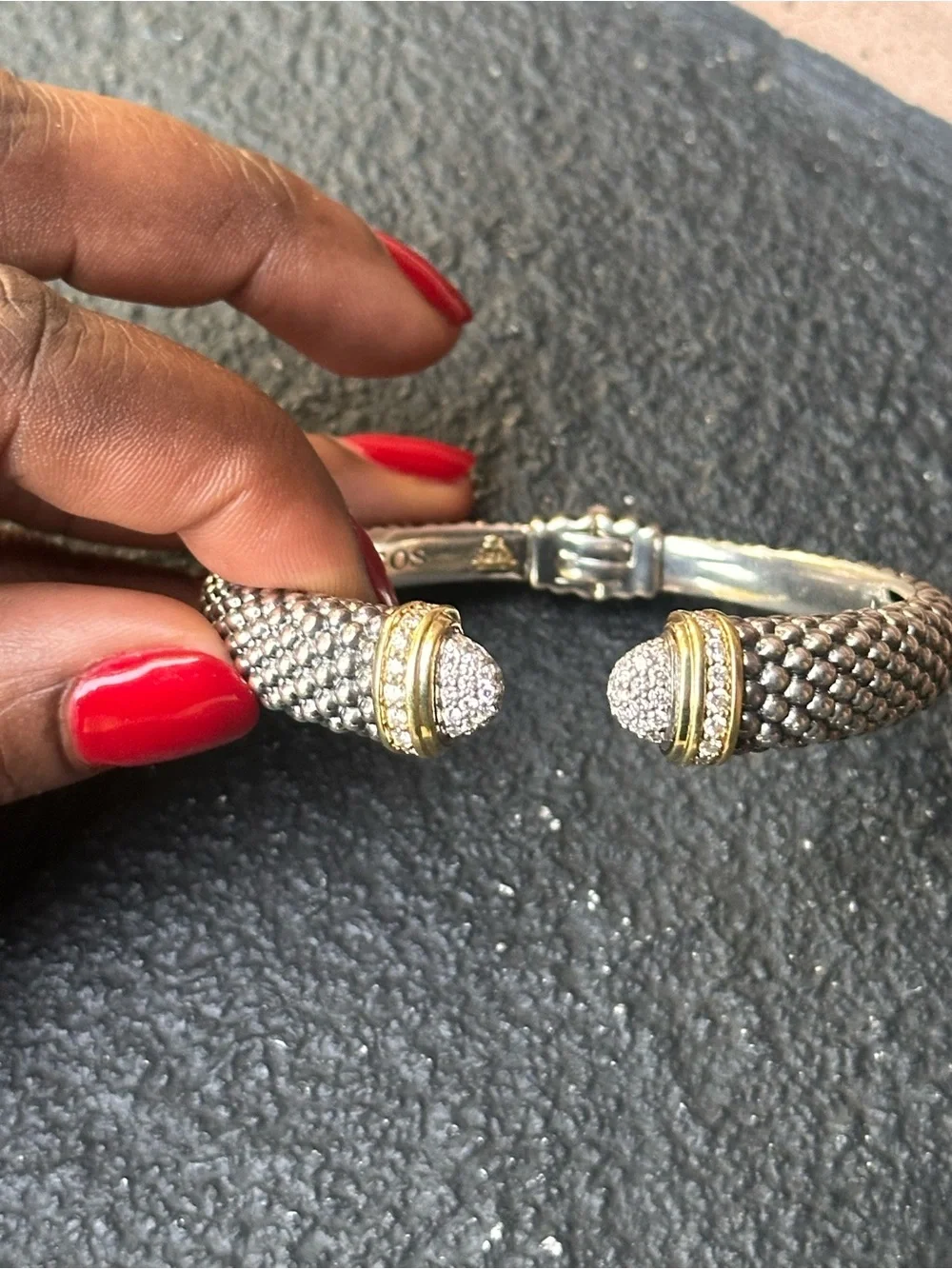 Rare Archived LAGOS 12mm Caviar LUX 1.30ctw Diamond Hinged Cuff Bracelet Medium